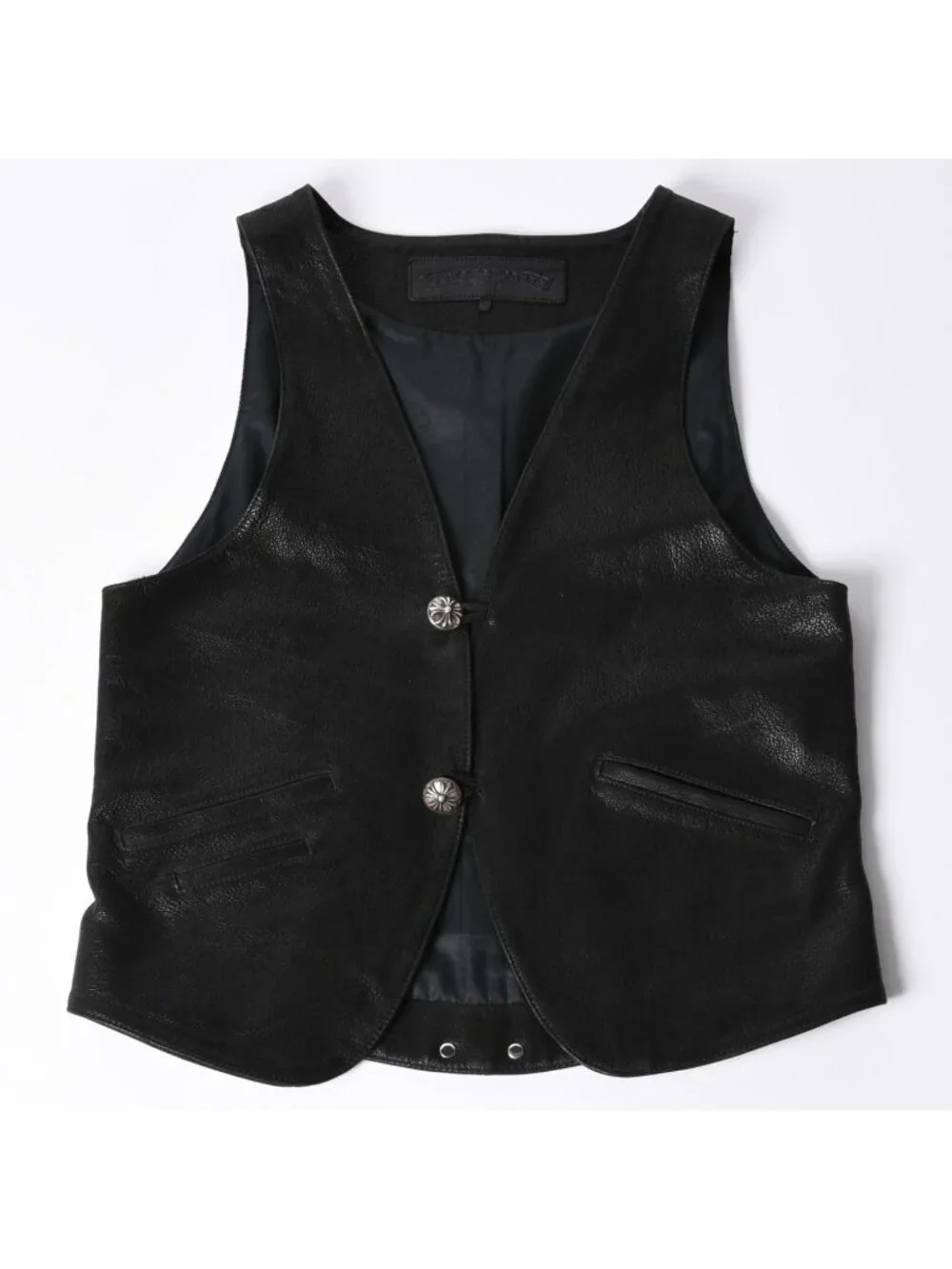 Chrome Hearts Vest Leather Dagger Zip Black Silver